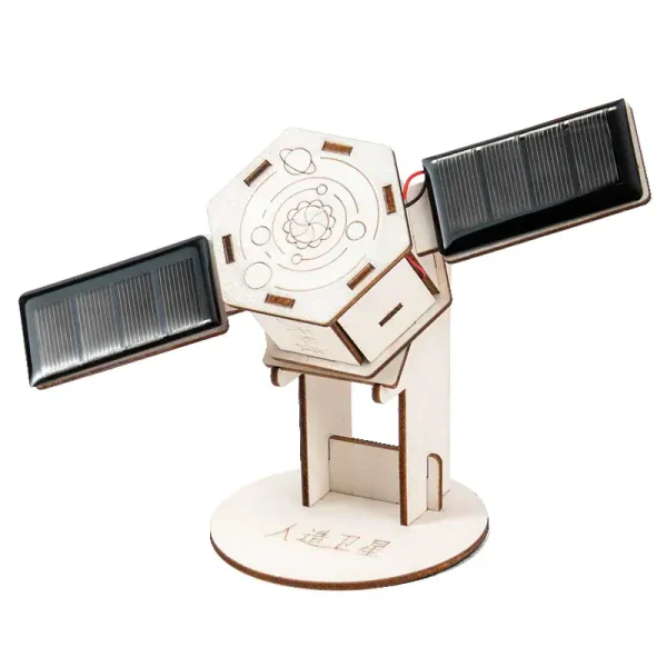 Rover solar em madeira com painéis solares, modelo educativo para descobrir a energia renovável e a robótica. Perfeito para o aprendizado científico e decoração de estilo científico.