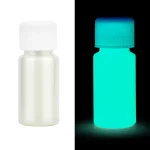 Garrafa de laboratório fosforescente branca, visível em luz normal e que brilha no escuro, ideal para decoração científica ou para experiências luminosas.