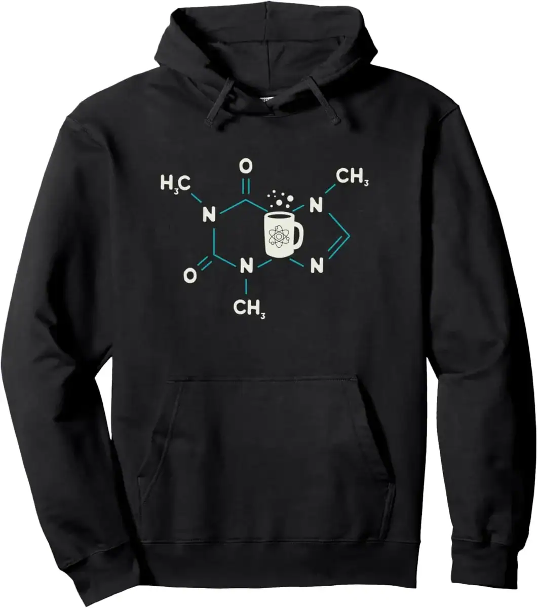 Polaire scientifique avec molécule et tasse de café Sweat à capuche noir avec design moléculaire et tasse de café, parfait pour les amateurs de science et de chimie, alliant style et passion scientifique.