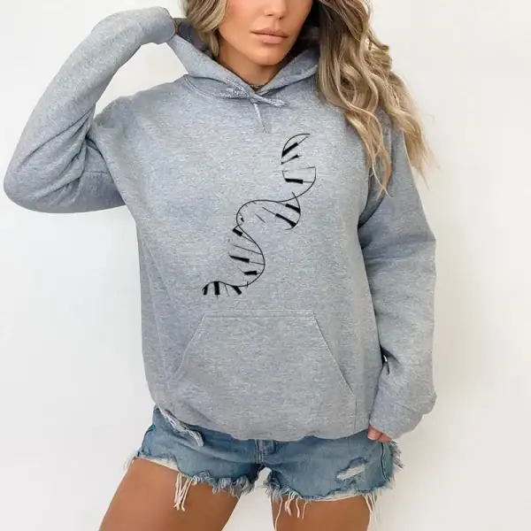 Sweat com capuz cinza com padrão de ADN estilizado, ideal para os amantes de ciências e decoração geek. Confortável e moderno, perfeito para um visual descontraído.