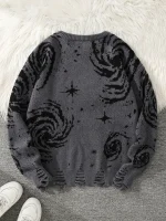 Camisola com padrão de galáxia cinza e preto, com estrelas e espirais representando um céu noturno, perfeita para uma decoração inspirada no espaço.