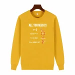 Moletom amarelo com equações matemáticas e símbolos algébricos, inspirado pelo tema "Pulôver álgebra".