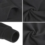 Tecido de poliéster preto, macio e resistente, ideal para confeção de roupas, acessórios ou decoração interior. Fácil de trabalhar, oferece um acabamento elegante e durável.