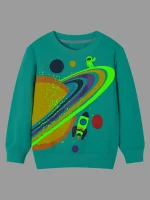 Roupa infantil com estampa de planetas, foguete e espaço, perfeita para os amantes de ciência e astronomia. Confortável e colorida, ideal para jovens apaixonados por exploração espacial.