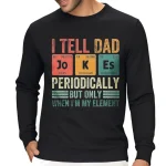 Moletom preto com piada científica sobre a tabela periódica, mencionando "Eu digo ao papai" com elementos químicos e um toque humorístico para os amantes de ciência.