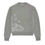 Pulôver de lã cinza claro com padrão científico discreto, ideal para uma decoração de estilo científico ou para um look descontraído inspirado na ciência.