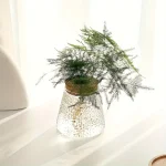 Planta verde em um vaso de vidro com aparência científica, ideal para decoração interior com um toque botânico e moderno.