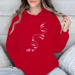 Roupa com capuz vermelha com padrão de ADN branco, perfeita para os amantes de ciência e biologia. Confortável e na moda, ideal para mostrar sua paixão pela genética.