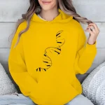 Casaco com capuz amarelo com padrão de ADN preto, estilo casual, perfeito para os amantes de ciência e moda.