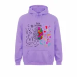 Moletom roxo com design de cérebro e elementos artísticos.