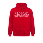 Roupa com capuz vermelho com fórmula química do humor primário.