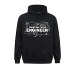 Moletom com capuz preto com inscrição "Trust me, I'm an engineer" e ilustrações técnicas.