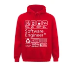 Sweat com capuz vermelho com design geek "Software Engineer", ideal para os apaixonados por tecnologia e informática, perfeito para uma decoração original ou um presente.