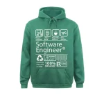 Sweat com capuz verde com padrões relacionados à informática e programação, perfeito para os apaixonados por tecnologia e ciências.