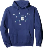 Fleece azul com padrão molecular e caneca científica, ideal para amantes de ciência e química, combinando estilo e paixão pela pesquisa.