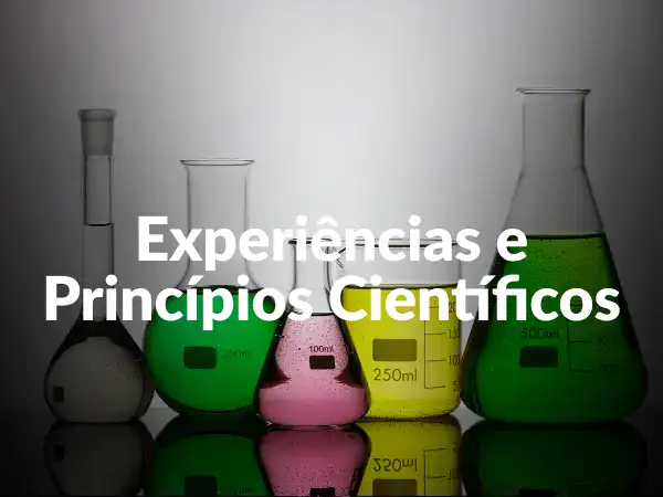 Conjunto de frascos de laboratório com líquidos coloridos, diferentes tamanhos e formas, usados em experiências científicas.
